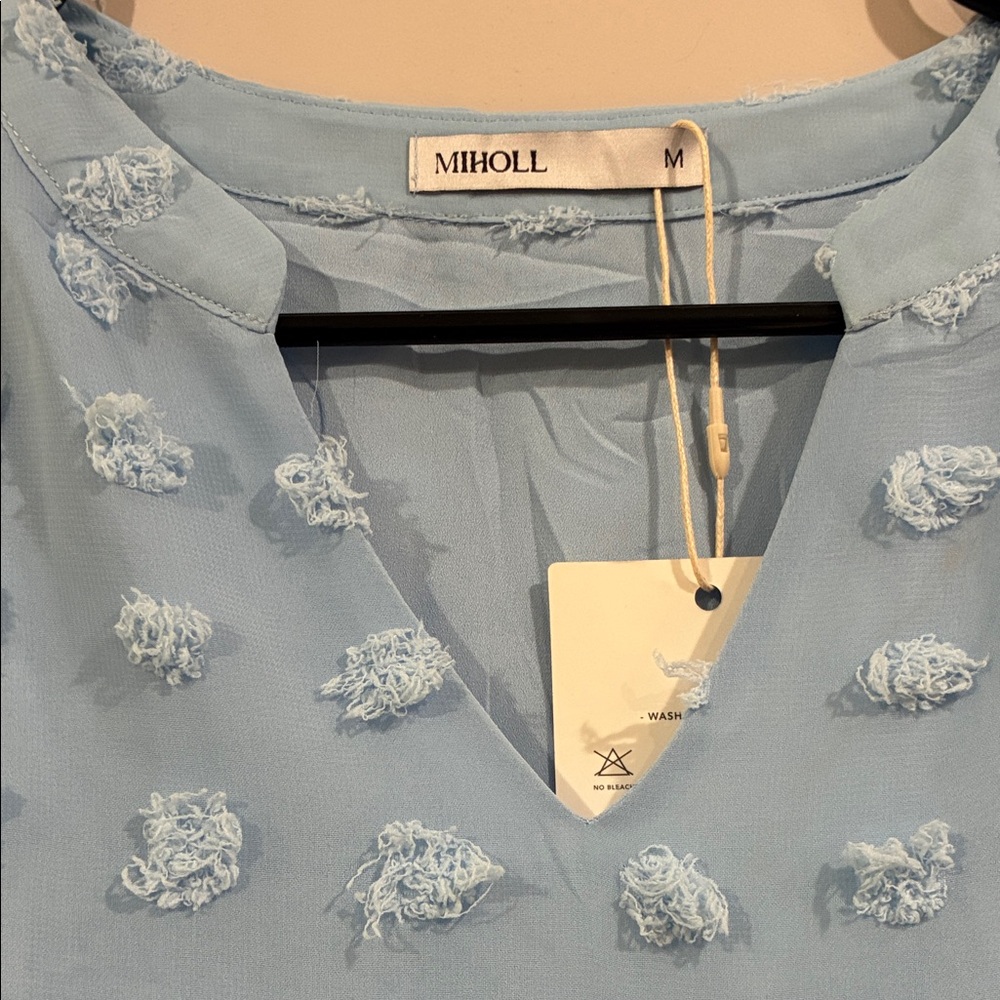 MIHOLL NWT Light Baby Blue Swiss Dot Textured Pocketed Dress Medium - Picture 2 of 11